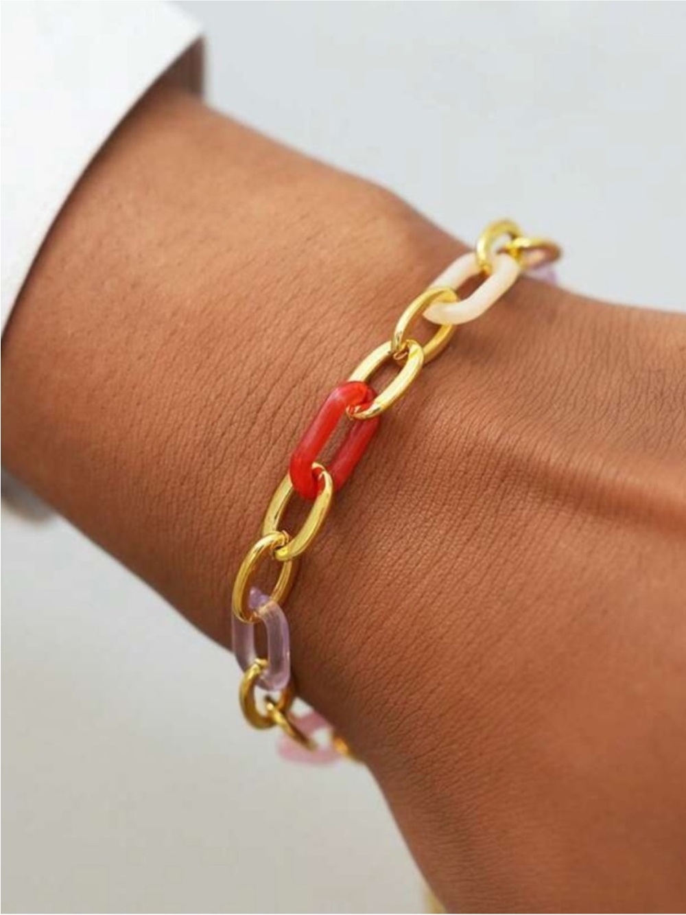 New! 18K Gold Plated Colorful Paperclip Link Bracelet NWOT